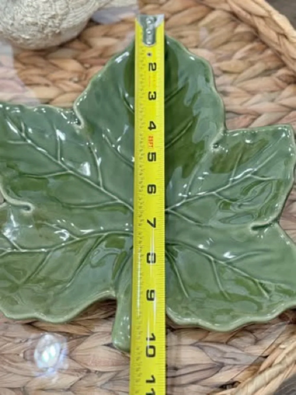 Pottery Barn Harvest Leaf Plate Green 10” Ceramic Fall Thanksgiving Serving Dish